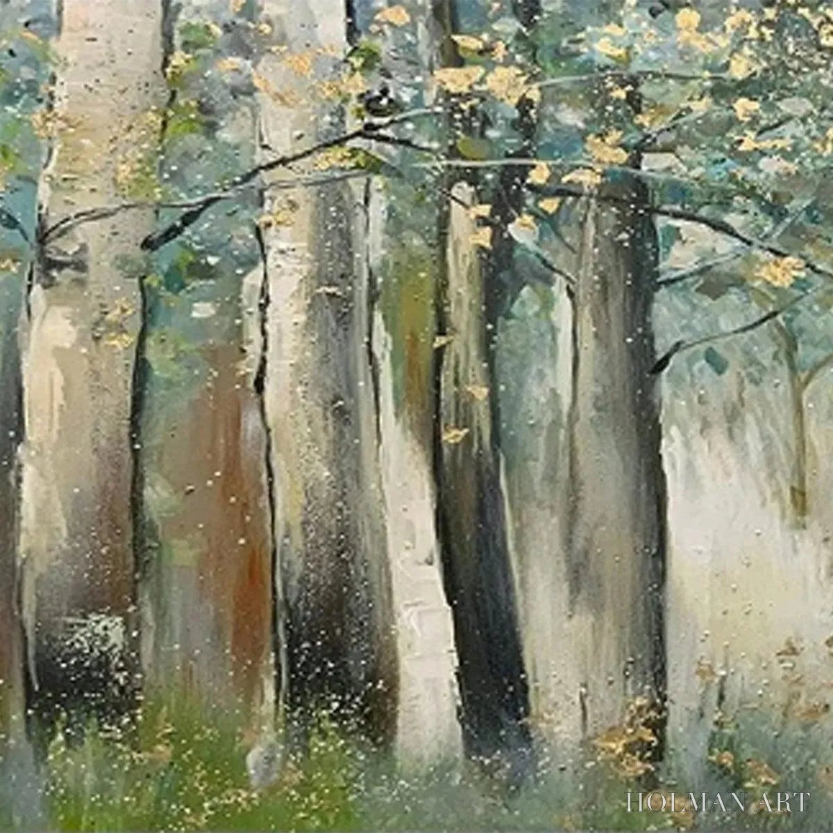 HOLMAN ART Whispering Woods – Serene Green and Gold Forest Landscape Painting - image 4