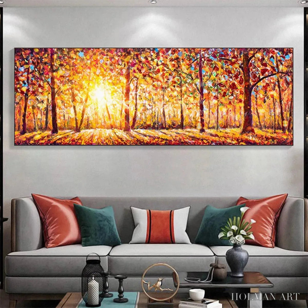 HOLMAN ART Autumn Sunrise – Panoramic Forest Landscape Painting in Orange and Yellow - image 2