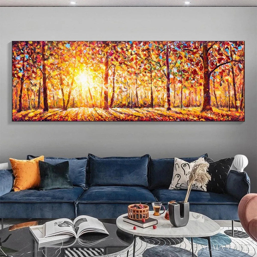 HOLMAN ART Autumn Sunrise – Panoramic Forest Landscape Painting in Orange and Yellow - image 4