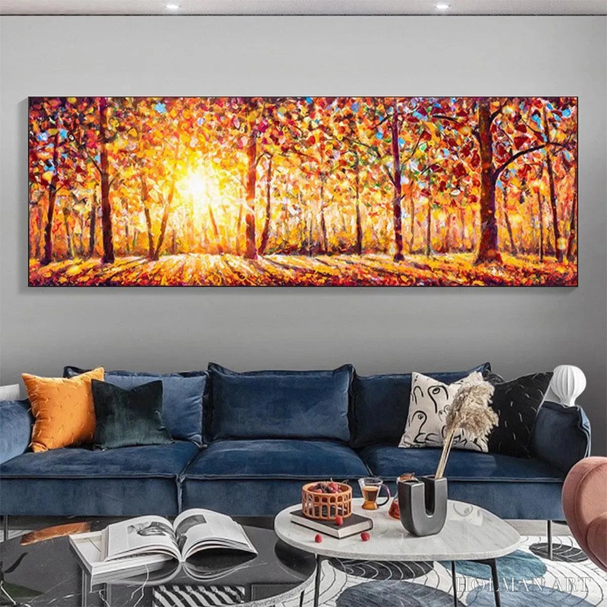 HOLMAN ART Autumn Sunrise – Panoramic Forest Landscape Painting in Orange and Yellow - image 4