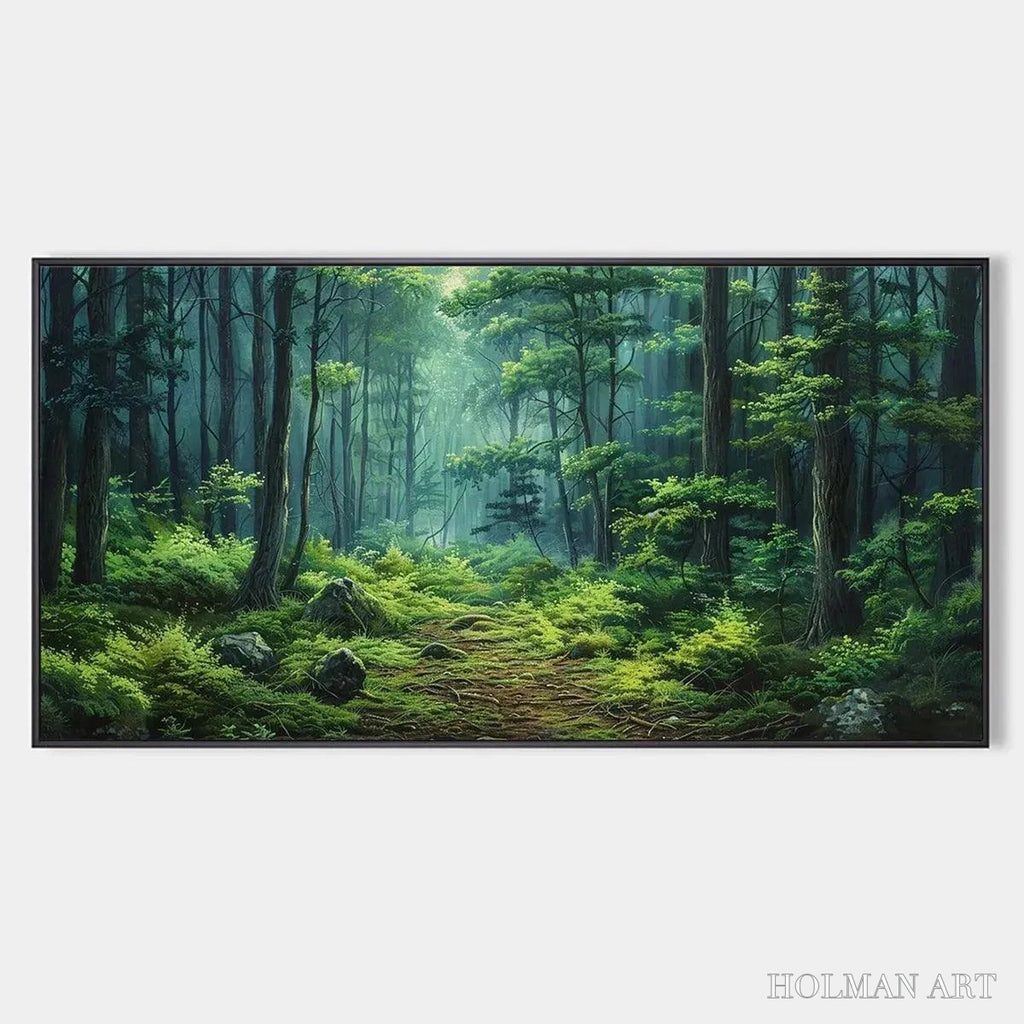 HOLMAN ART Forest Path – Panoramic Green Forest Landscape Painting - image 1