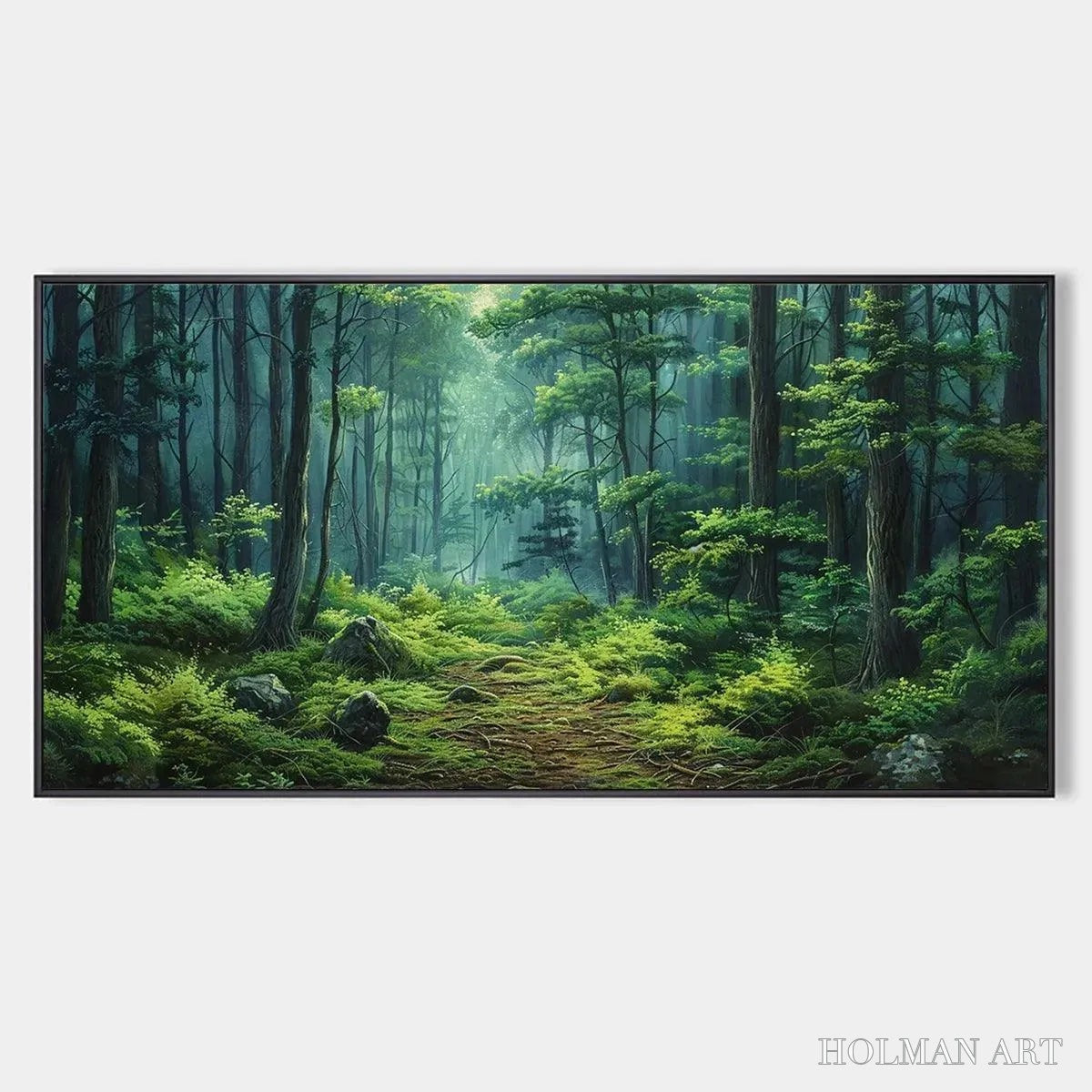 HOLMAN ART Forest Path – Panoramic Green Forest Landscape Painting - image 1