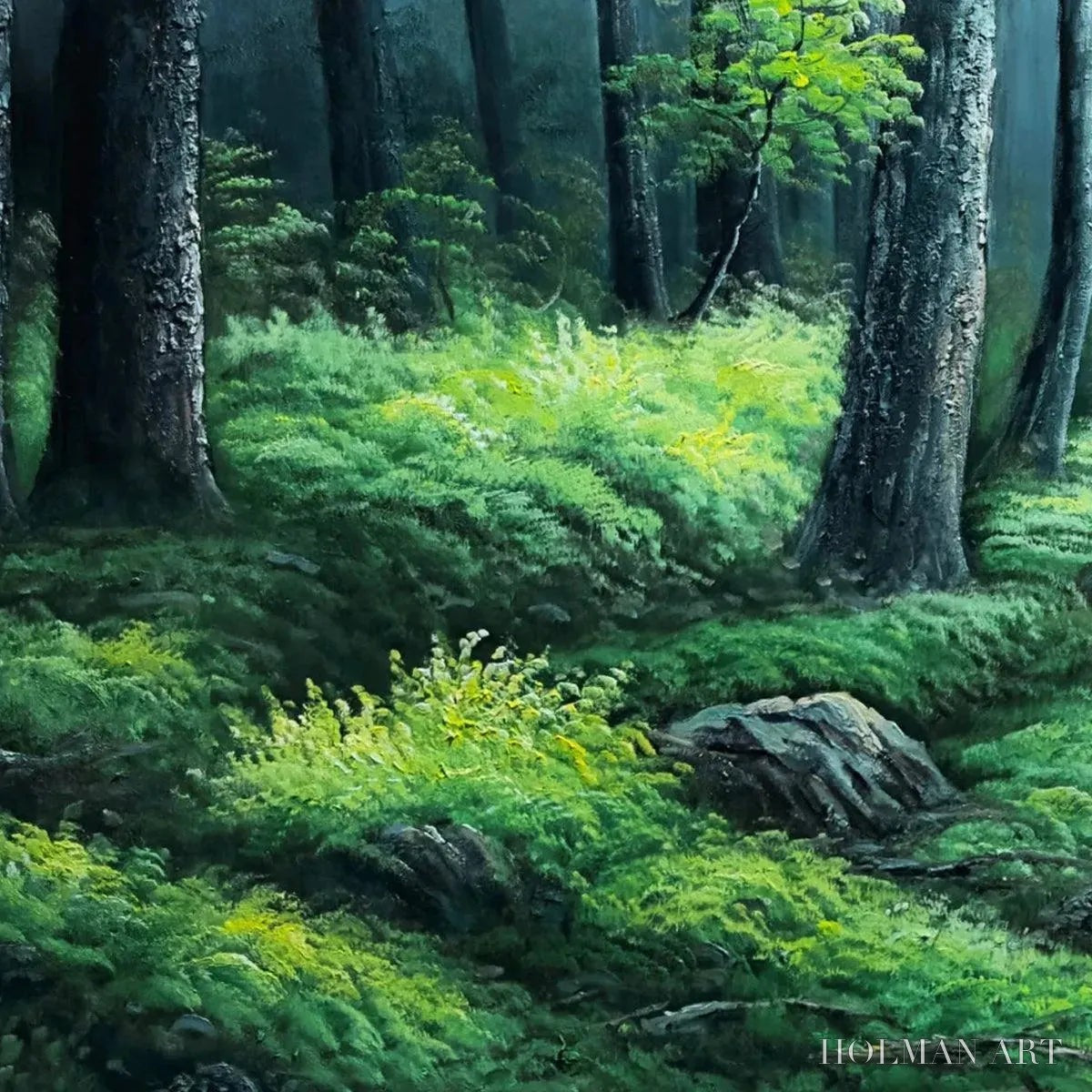 HOLMAN ART Forest Path – Panoramic Green Forest Landscape Painting - image 5