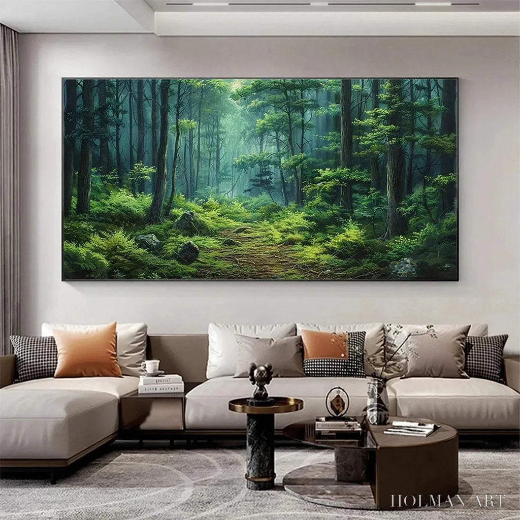 HOLMAN ART Forest Path – Panoramic Green Forest Landscape Painting - image 6