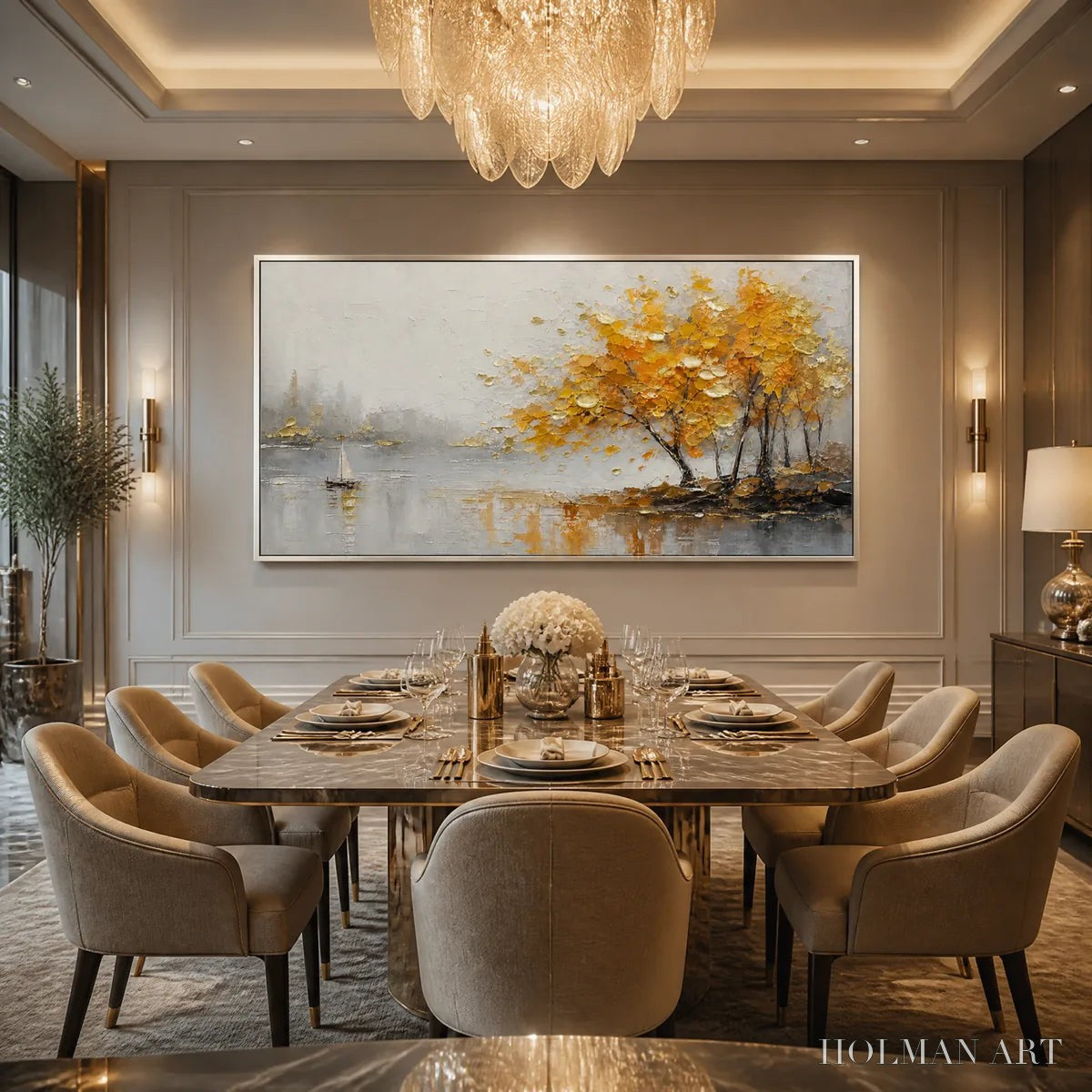 HOLMAN ART Autumn Lake Tree – Golden Tree Lakeside Painting - image 4