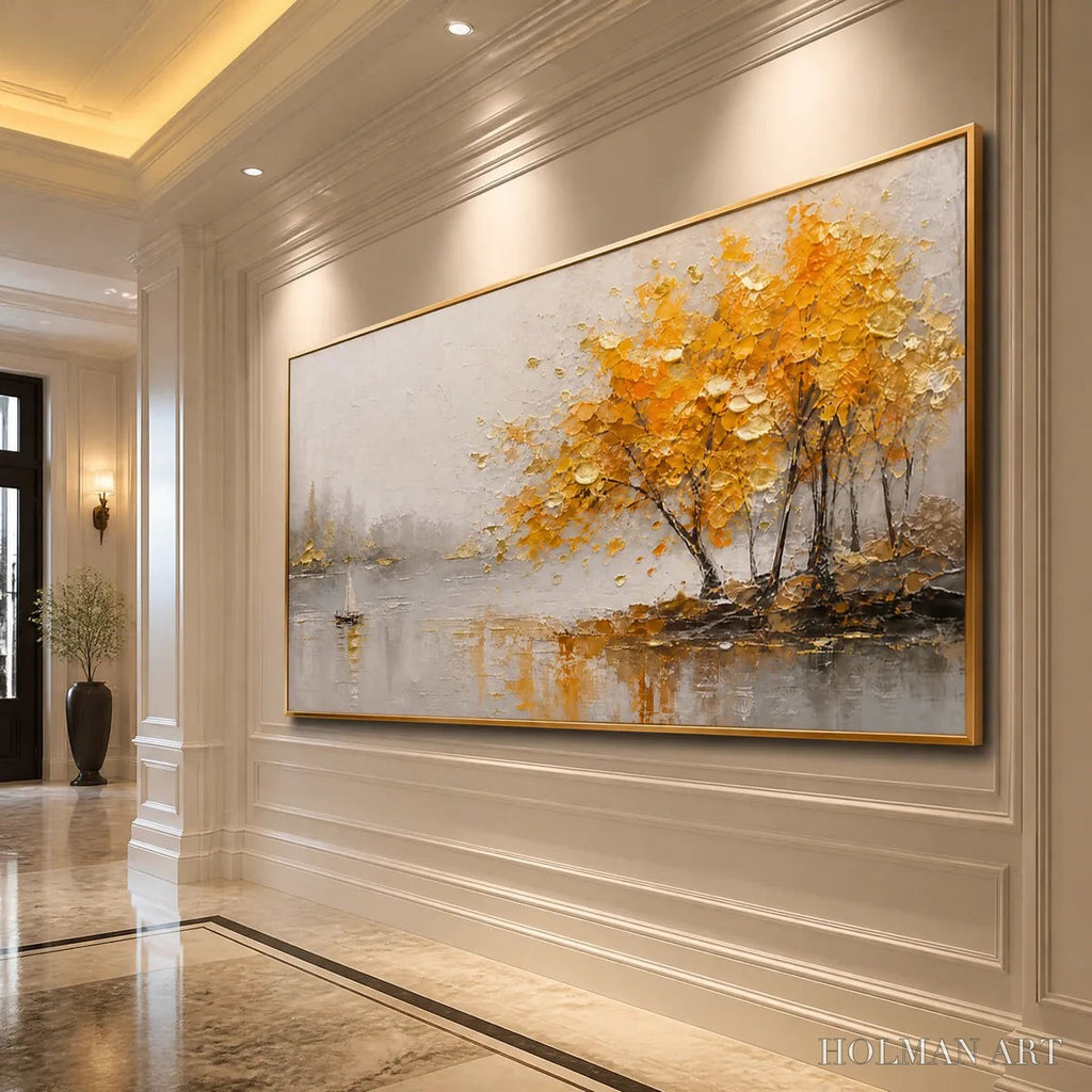 HOLMAN ART Autumn Lake Tree – Golden Tree Lakeside Painting - image 5
