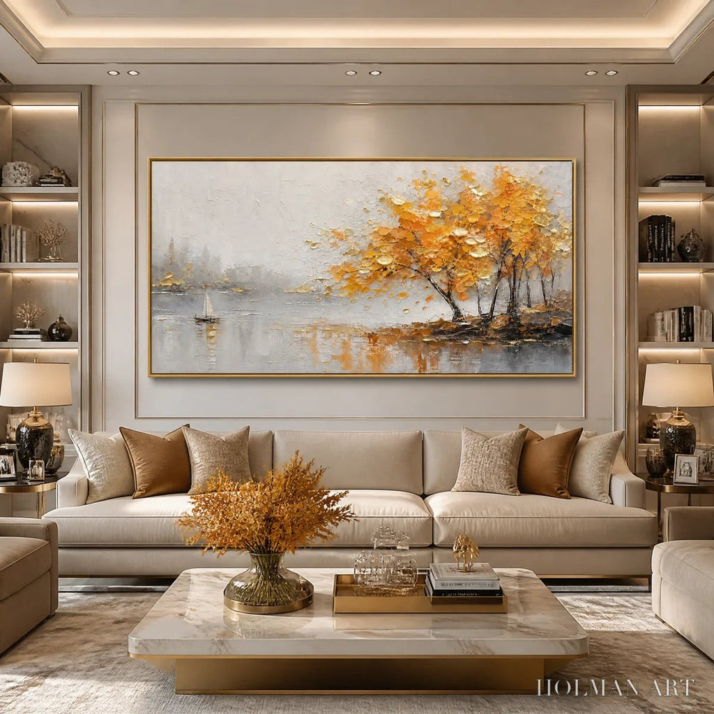 HOLMAN ART Autumn Lake Tree – Golden Tree Lakeside Painting - image 6
