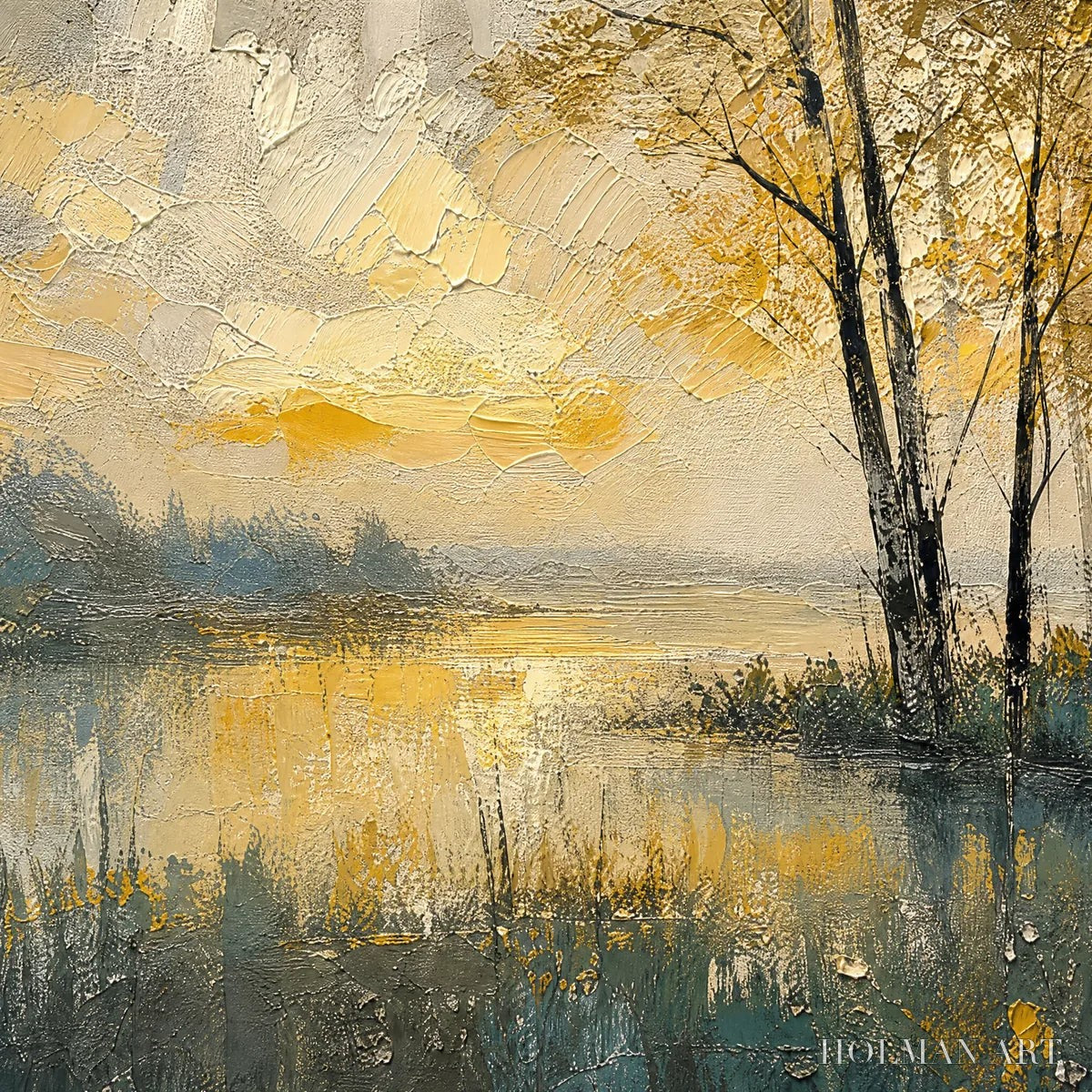 HOLMAN ART Golden Birch Lake – Golden Lake Birch Landscape - image 3