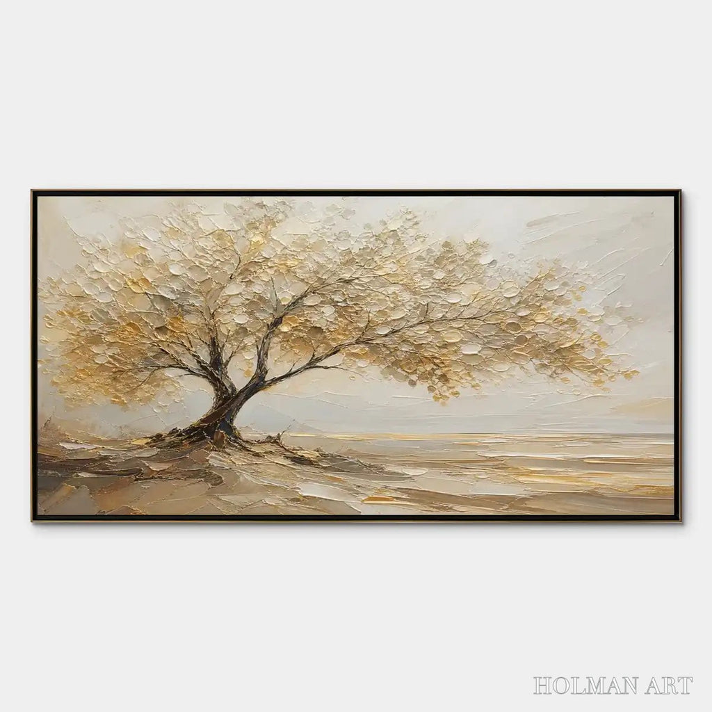 HOLMAN ART Solitary Sand Tree – Beige Lone Tree Landscape - image 1