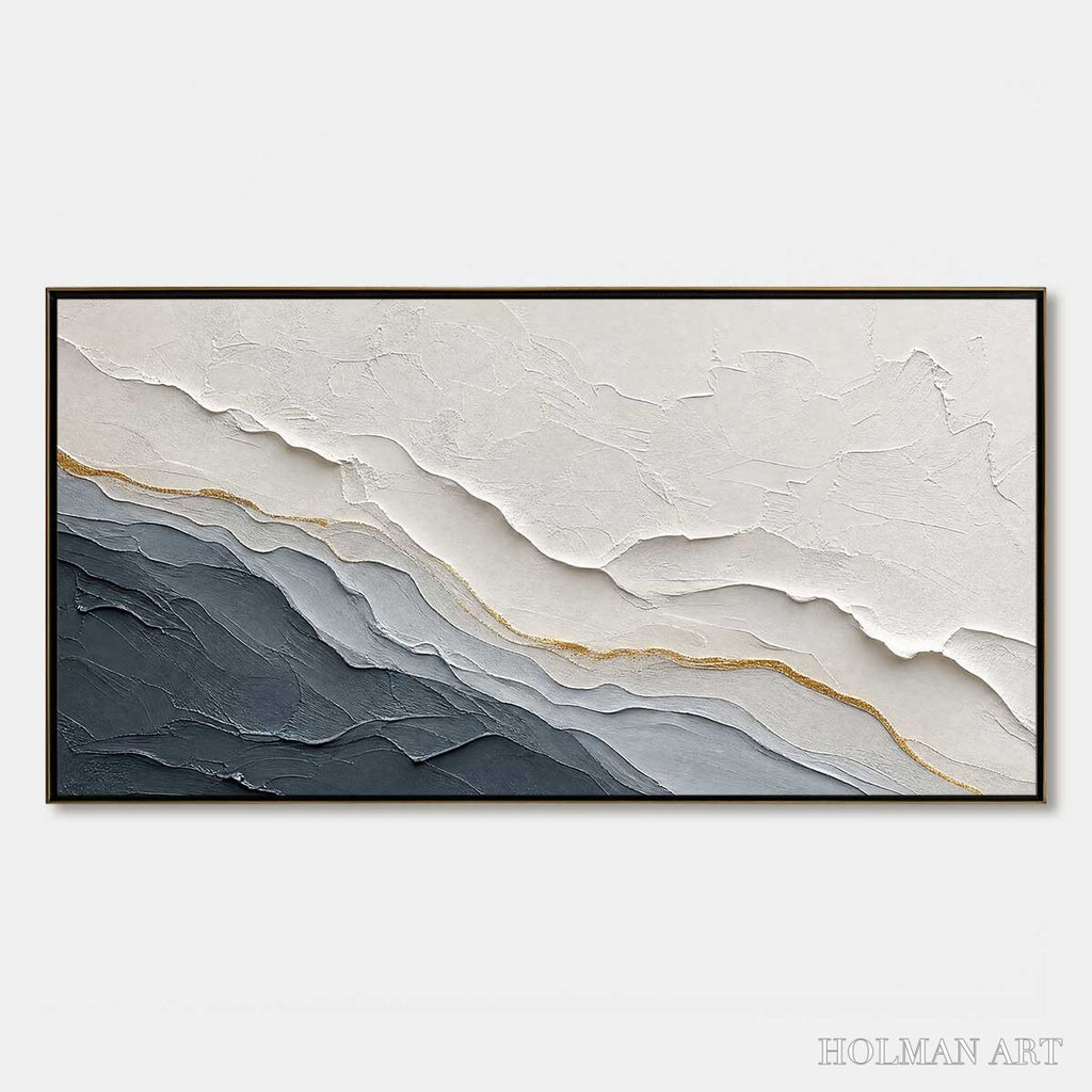 HOLMAN ART Aeon – Textured Grey and Gold Abstract Landscape Painting - image 1