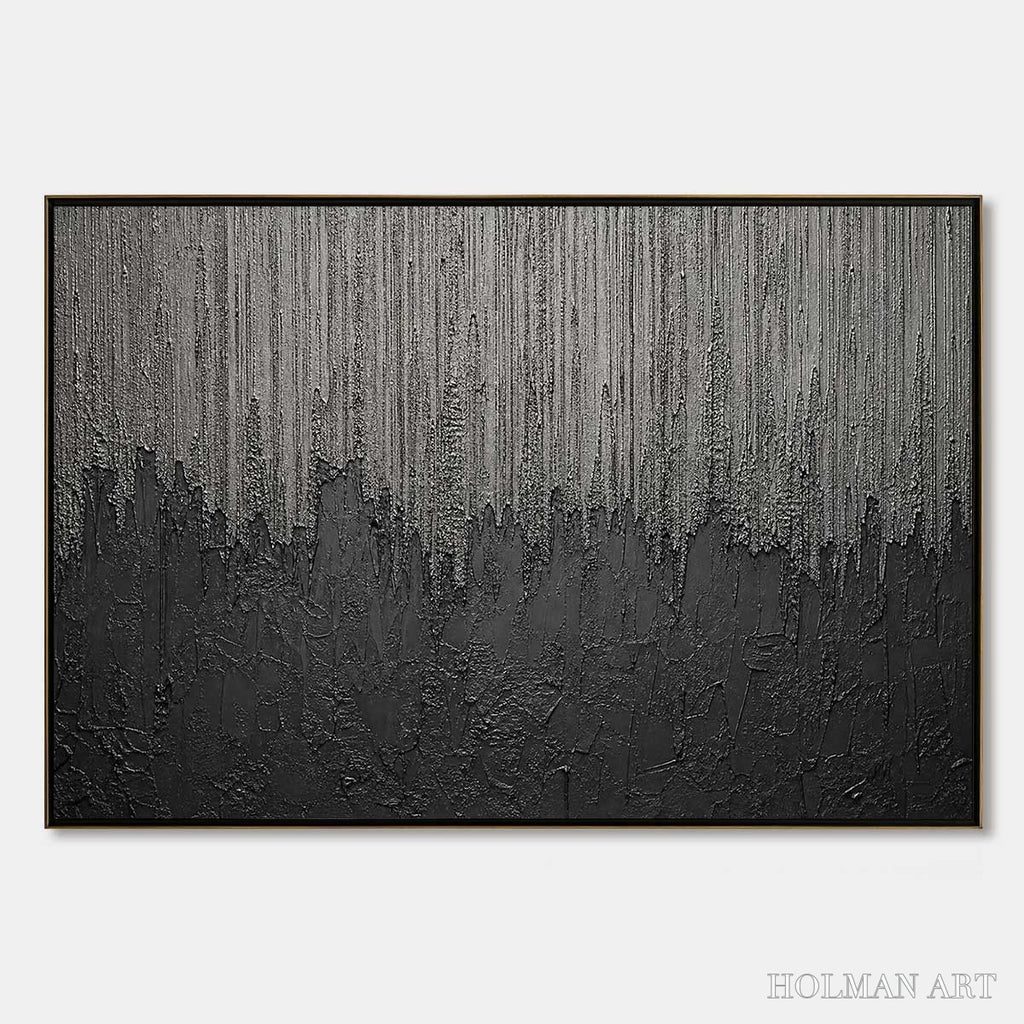 HOLMAN ART Ashen Cascade – Large Textured Black and Grey Abstract - image 1