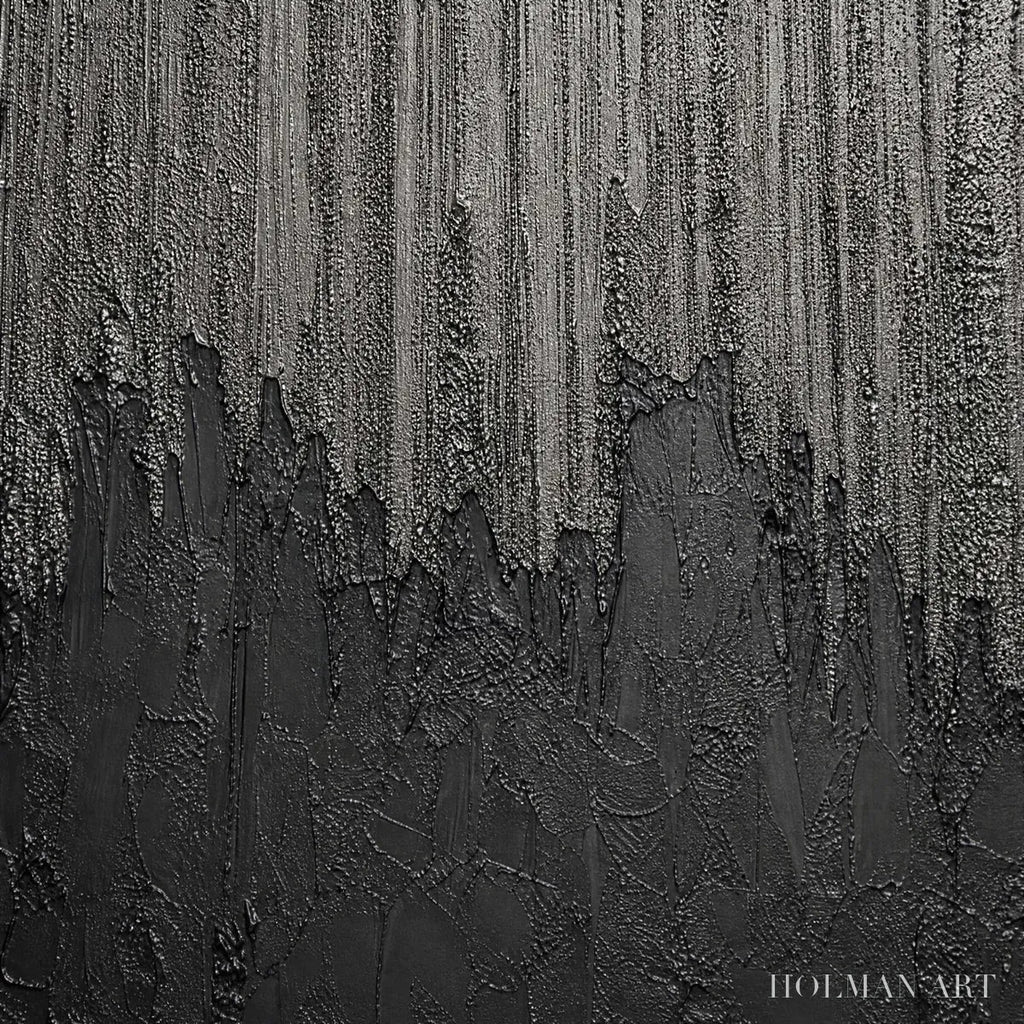 HOLMAN ART Ashen Cascade – Large Textured Black and Grey Abstract - image 3