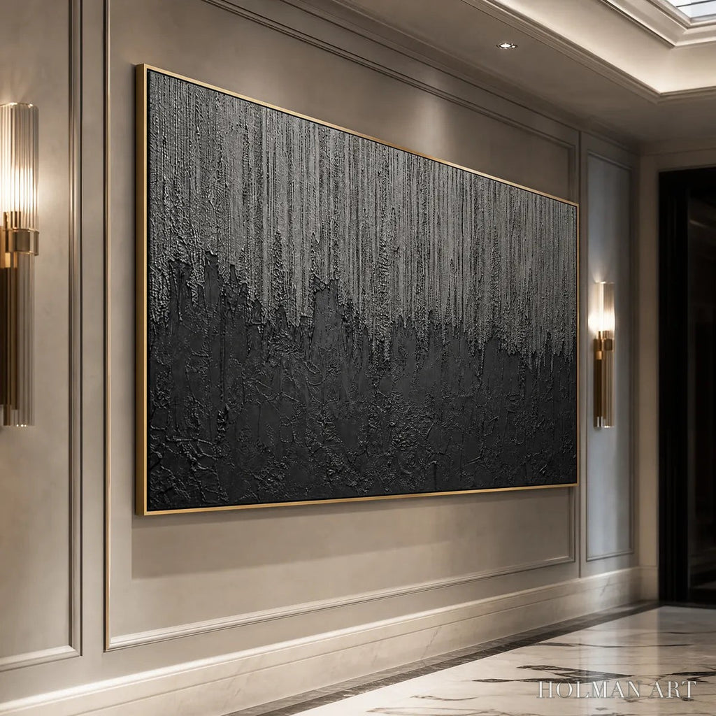 HOLMAN ART Ashen Cascade – Large Textured Black and Grey Abstract - image 4