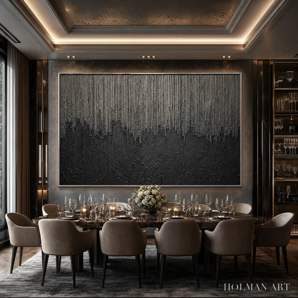 HOLMAN ART Ashen Cascade – Large Textured Black and Grey Abstract - image 5