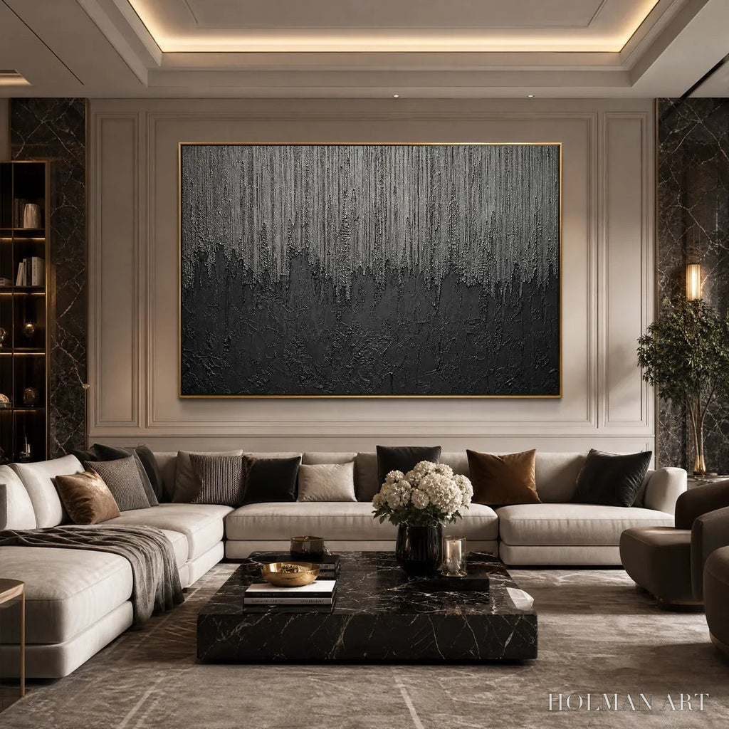 HOLMAN ART Ashen Cascade – Large Textured Black and Grey Abstract - image 6