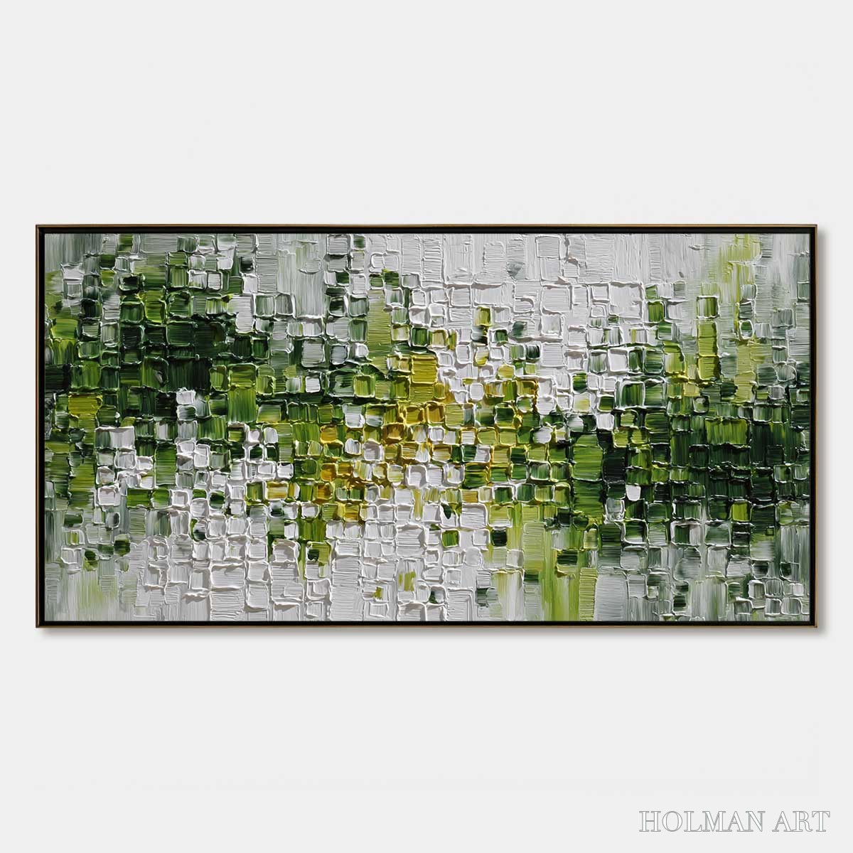 HOLMAN ART Verdant – Textured Green and White Abstract Impasto Painting - image 1