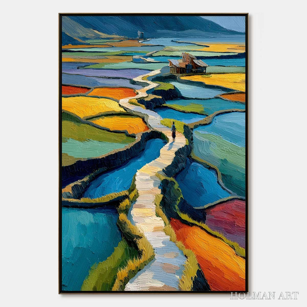 HOLMAN ART Terraced Journey – Vibrant Textured Impasto Landscape Painting - image 1