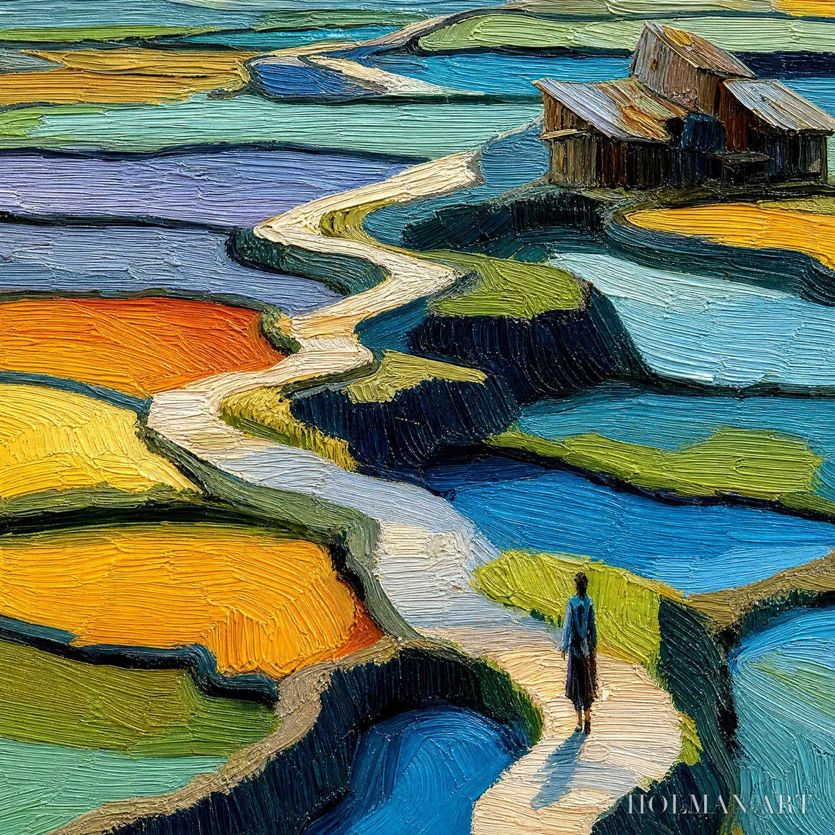 HOLMAN ART Terraced Journey – Vibrant Textured Impasto Landscape Painting - image 3