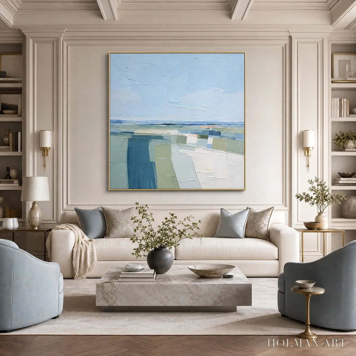HOLMAN ART Coastal Reverie – Textured Square Abstract Coastal Landscape Painting - image 6