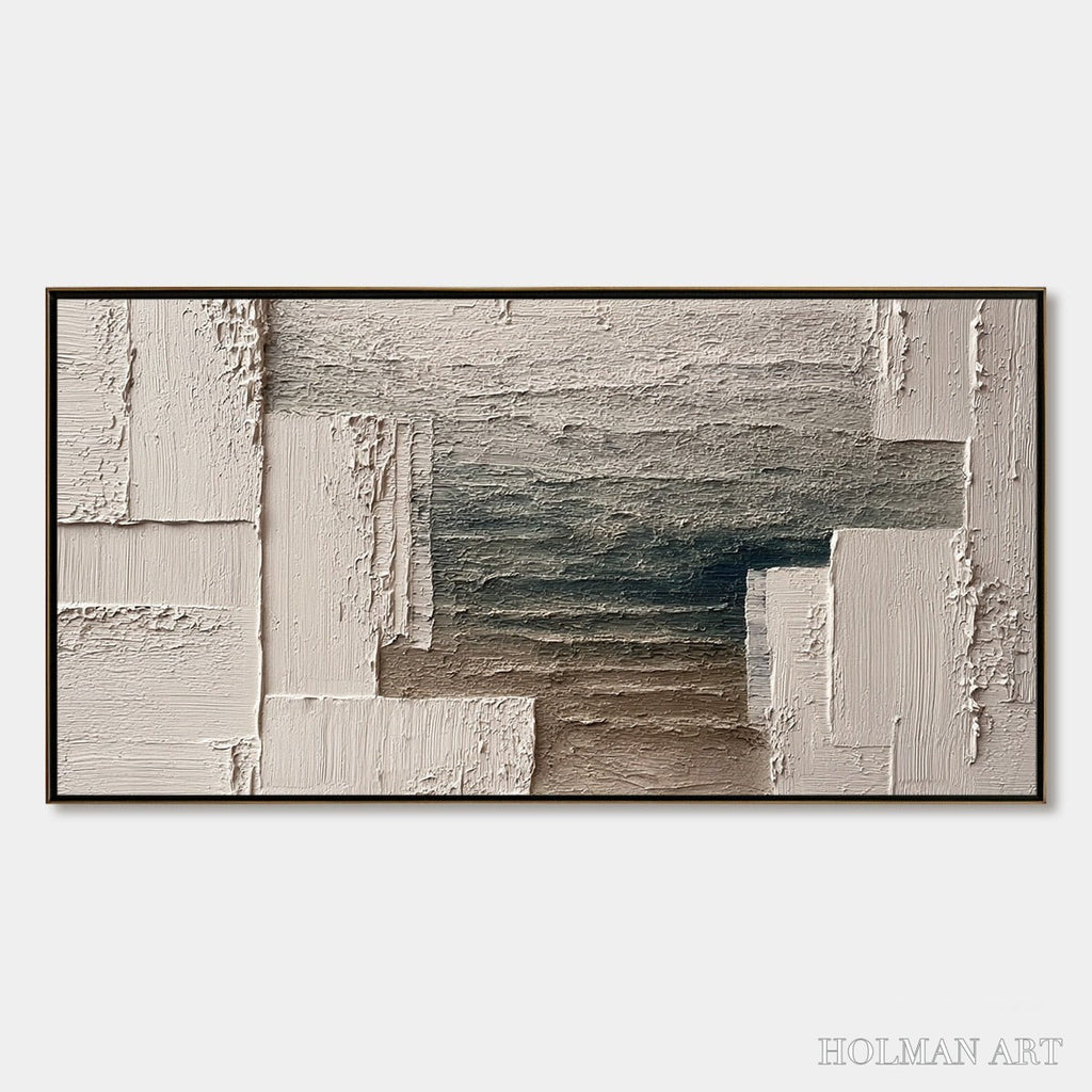 HOLMAN ART Strata – Large Horizontal Textured Wabi Sabi Abstract Painting - image 1