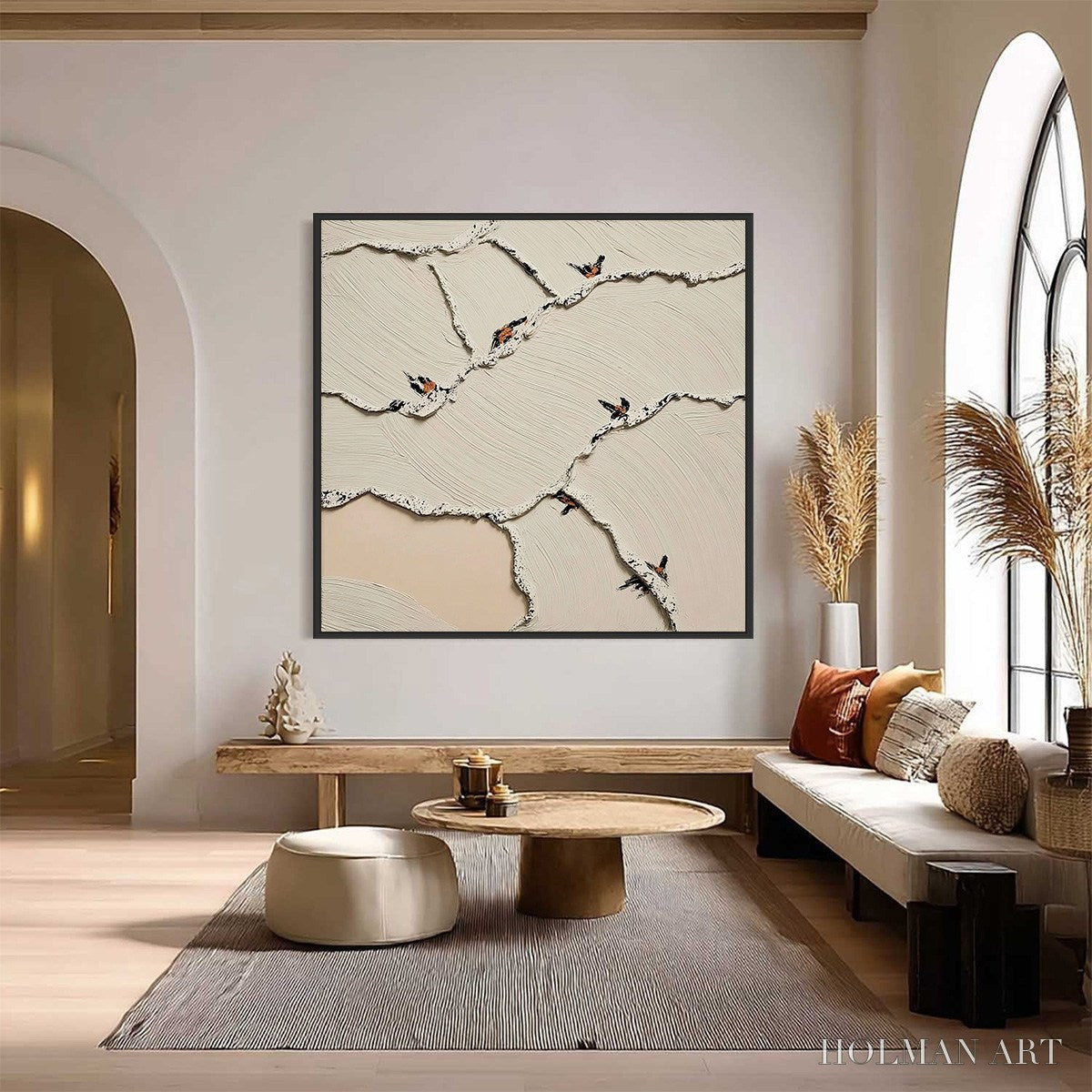 HOLMAN ART Fragments of Dawn – Textured Wabi Sabi Painting of Perched Birds - image 2