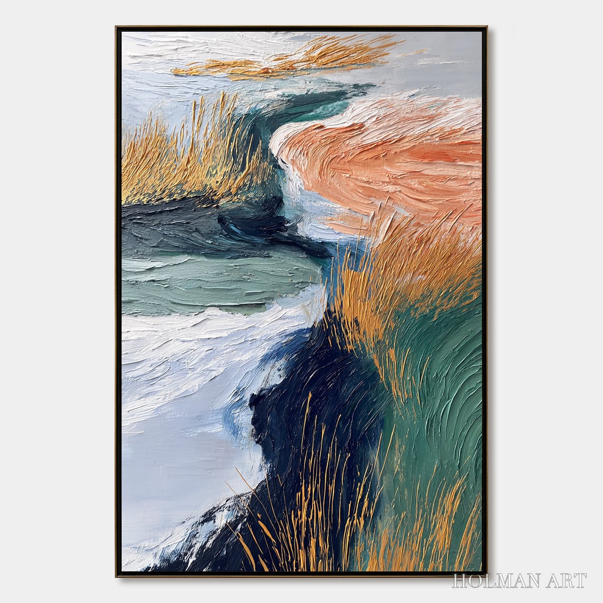HOLMAN ART Golden Estuary – Textured Abstract River Landscape Painting - image 1