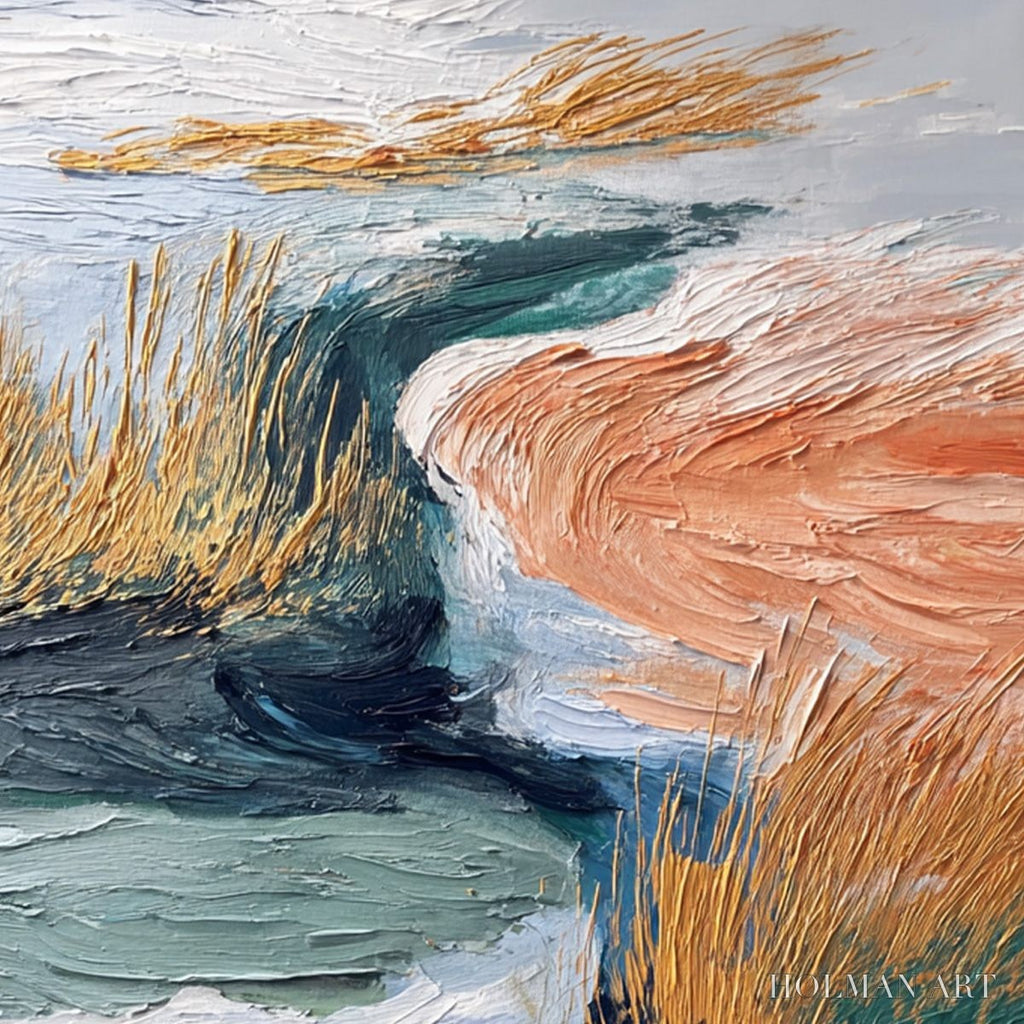HOLMAN ART Golden Estuary – Textured Abstract River Landscape Painting - image 3