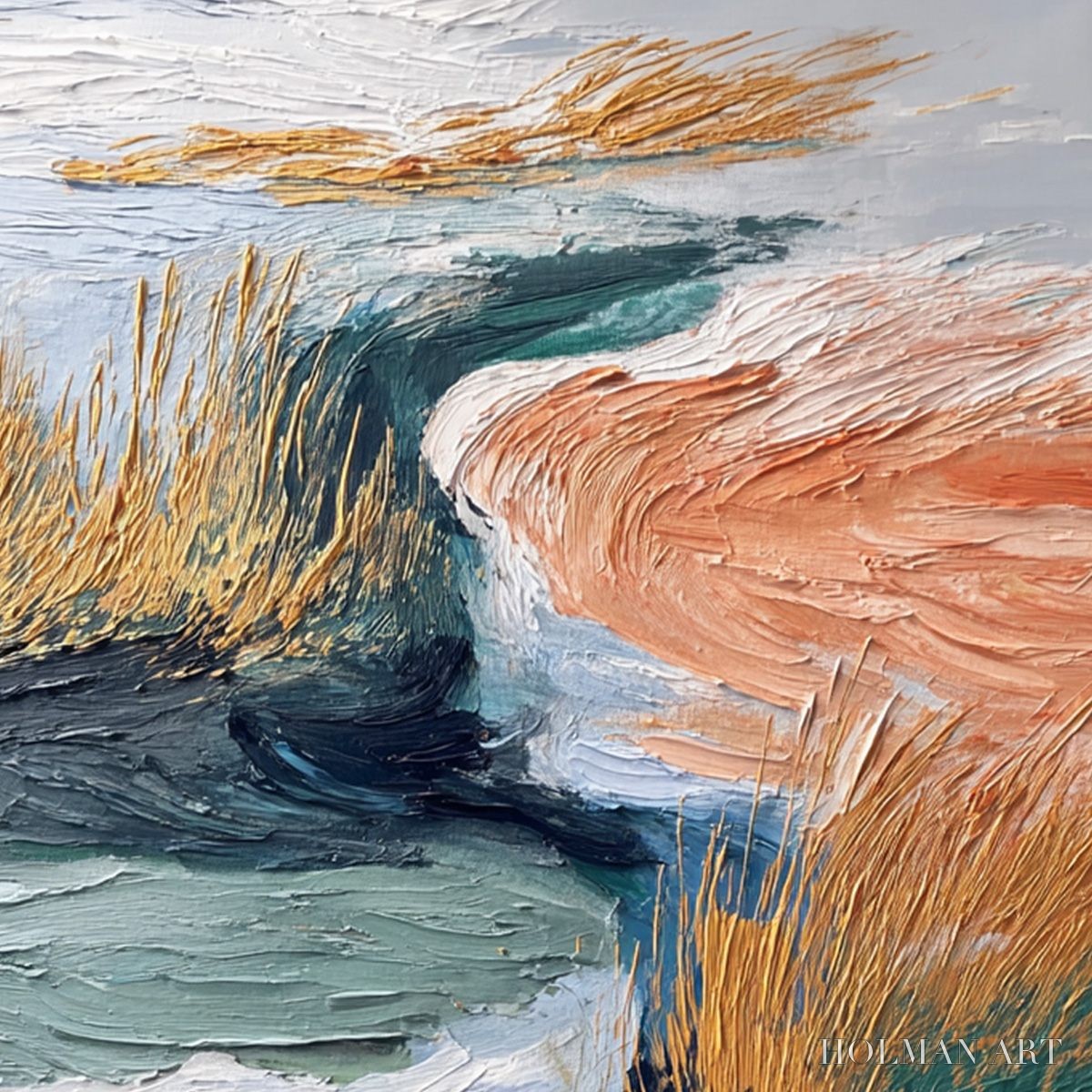 HOLMAN ART Golden Estuary – Textured Abstract River Landscape Painting - image 3
