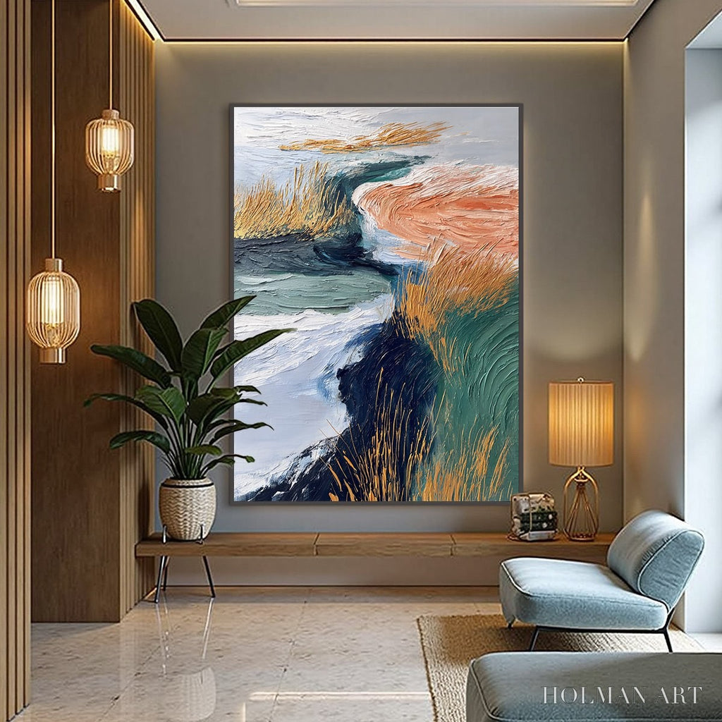 HOLMAN ART Golden Estuary – Textured Abstract River Landscape Painting - image 4