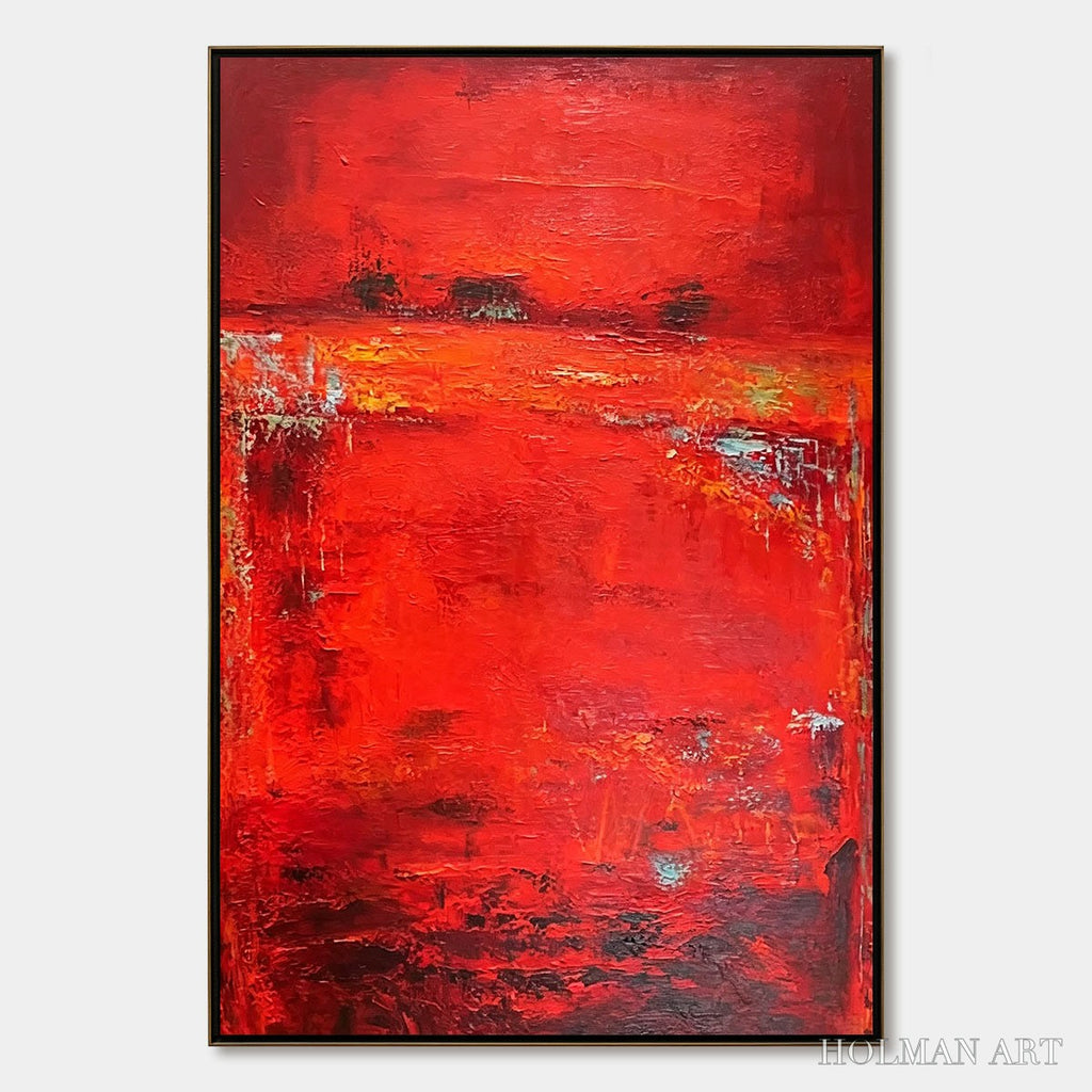 HOLMAN ART Scarlet Horizon – Large Vertical Red Abstract Textured Oil Painting - image 1