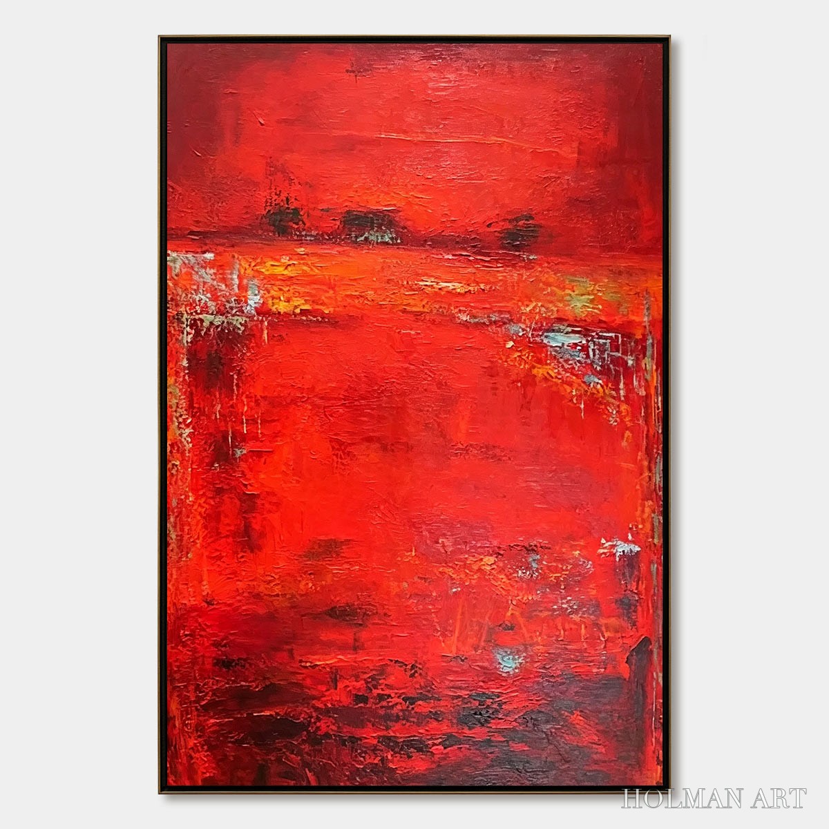 HOLMAN ART Scarlet Horizon – Large Vertical Red Abstract Textured Oil Painting - image 1