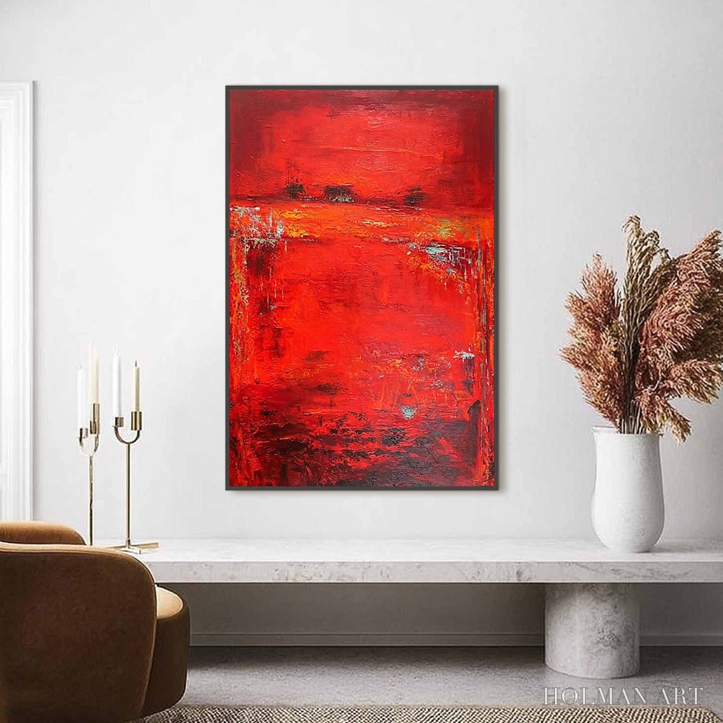 HOLMAN ART Scarlet Horizon – Large Vertical Red Abstract Textured Oil Painting - image 2