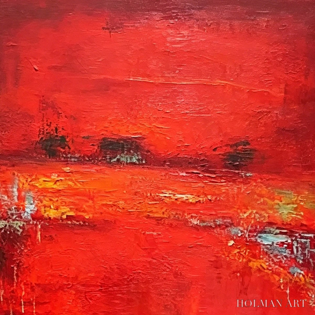 HOLMAN ART Scarlet Horizon – Large Vertical Red Abstract Textured Oil Painting - image 3