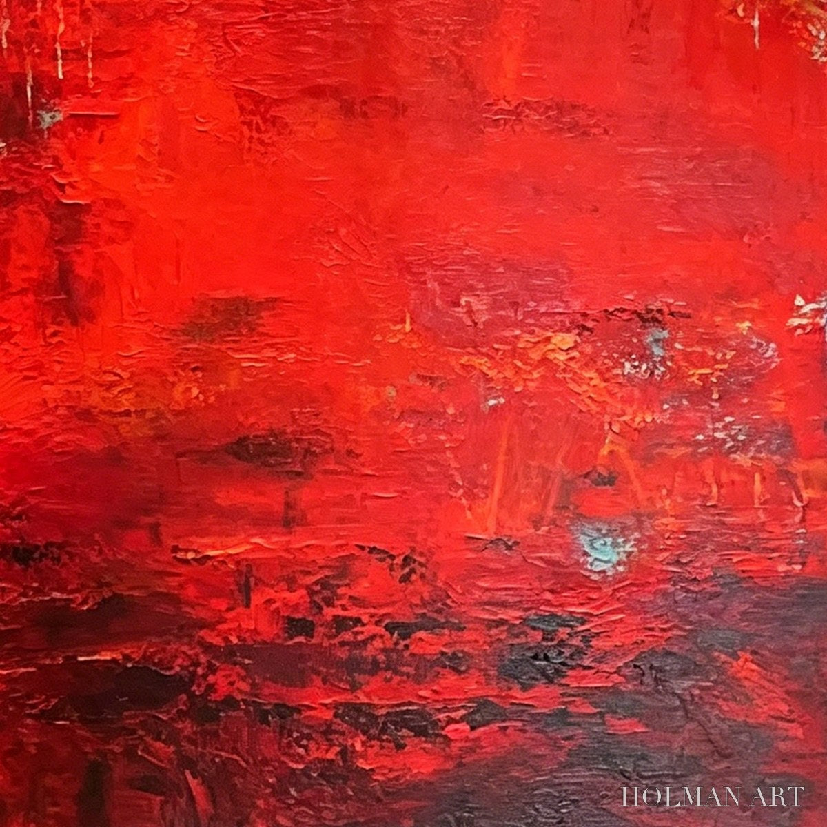 HOLMAN ART Scarlet Horizon – Large Vertical Red Abstract Textured Oil Painting - image 5