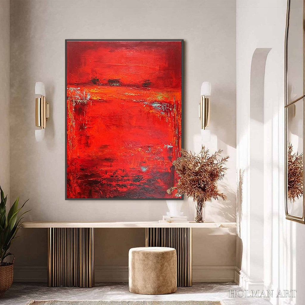 HOLMAN ART Scarlet Horizon – Large Vertical Red Abstract Textured Oil Painting - image 6