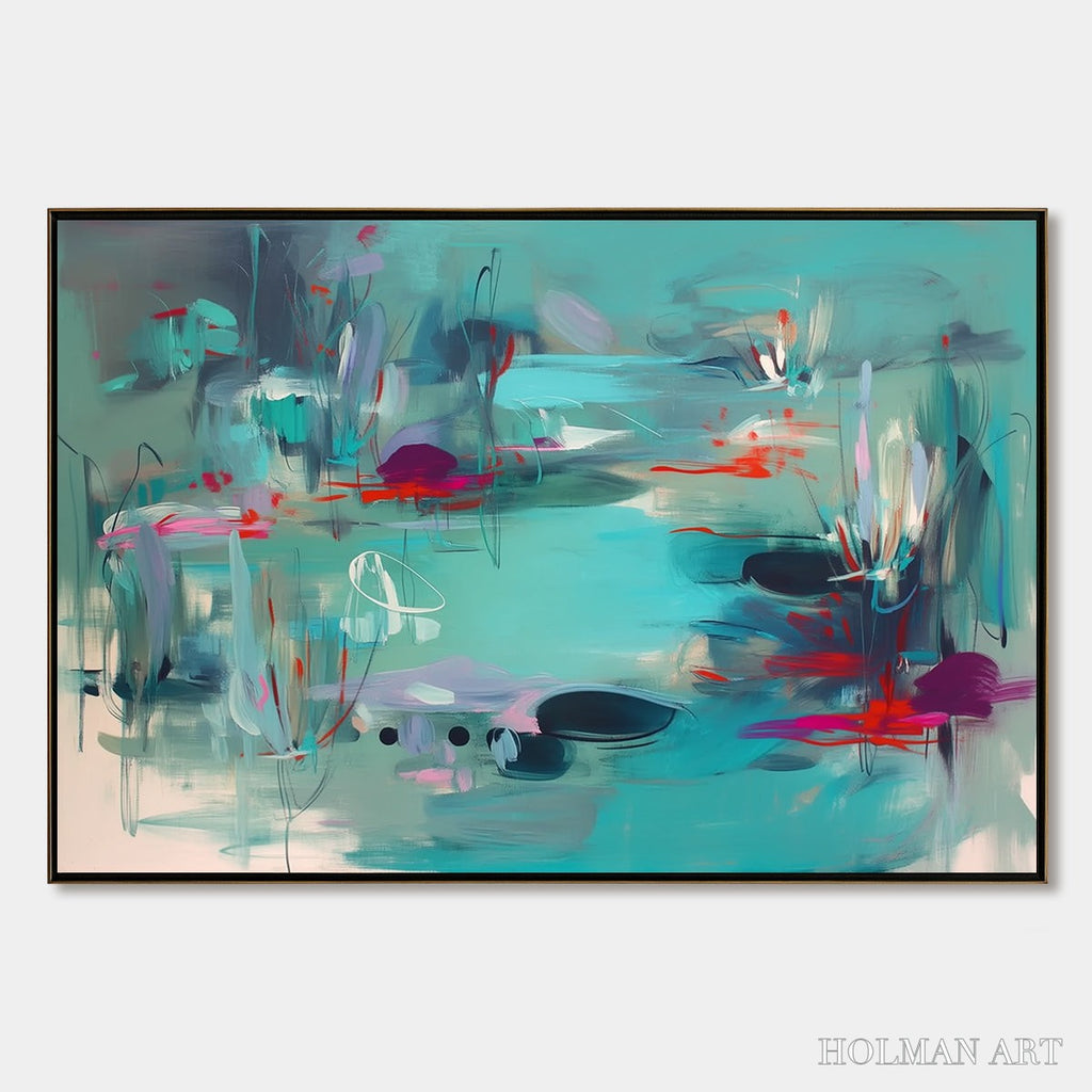HOLMAN ART Waterlily Sonata – Large Horizontal Abstract Landscape Painting - image 1