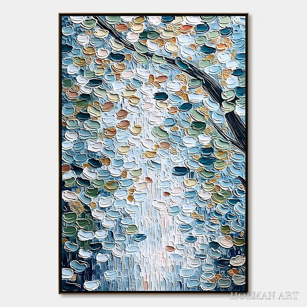 HOLMAN ART Serene Cascade – Textured Abstract Impasto Painting of Falling Leaves - image 1