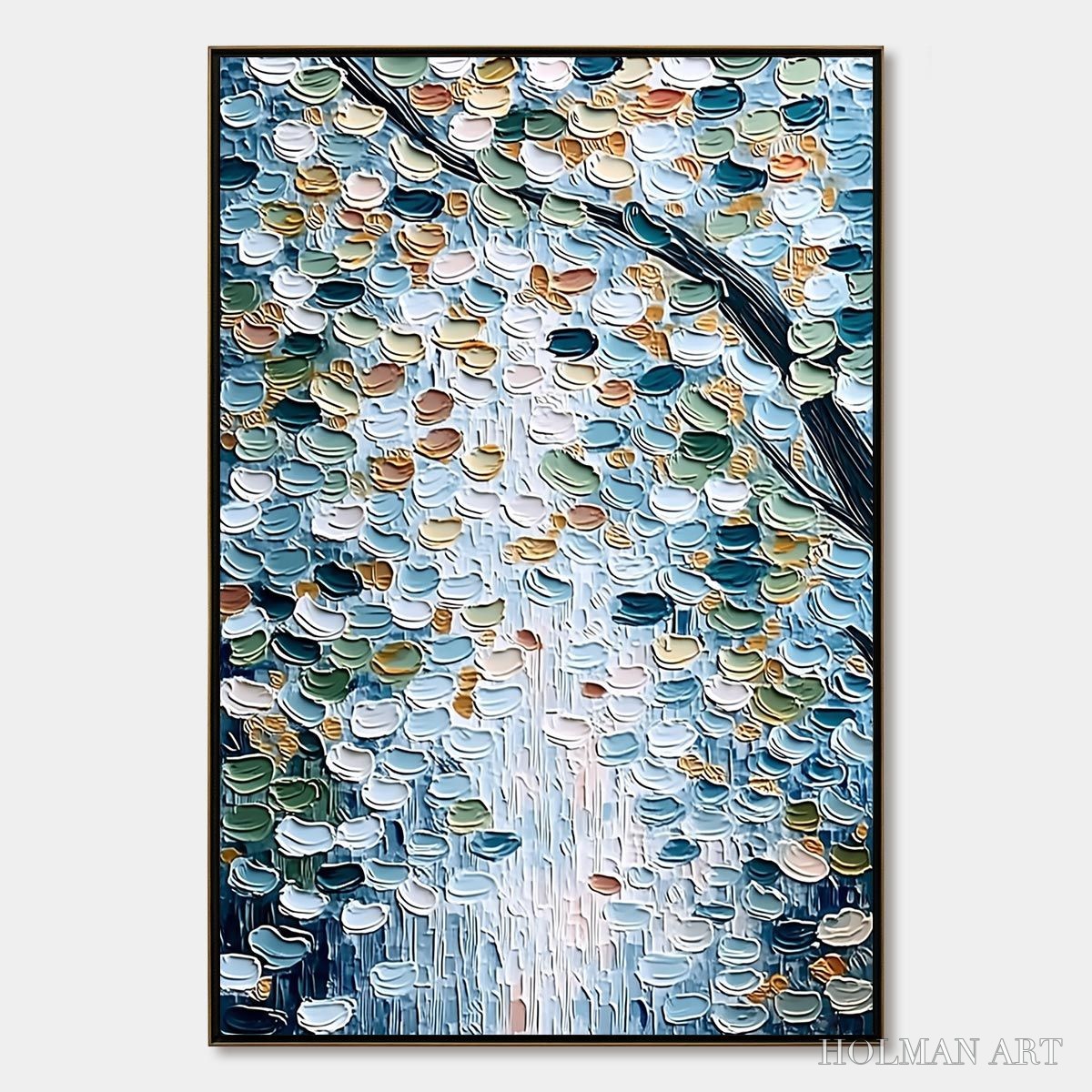 HOLMAN ART Serene Cascade – Textured Abstract Impasto Painting of Falling Leaves - image 1