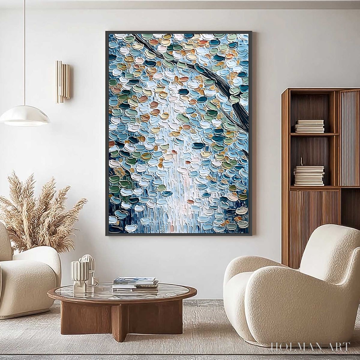 HOLMAN ART Serene Cascade – Textured Abstract Impasto Painting of Falling Leaves - image 2