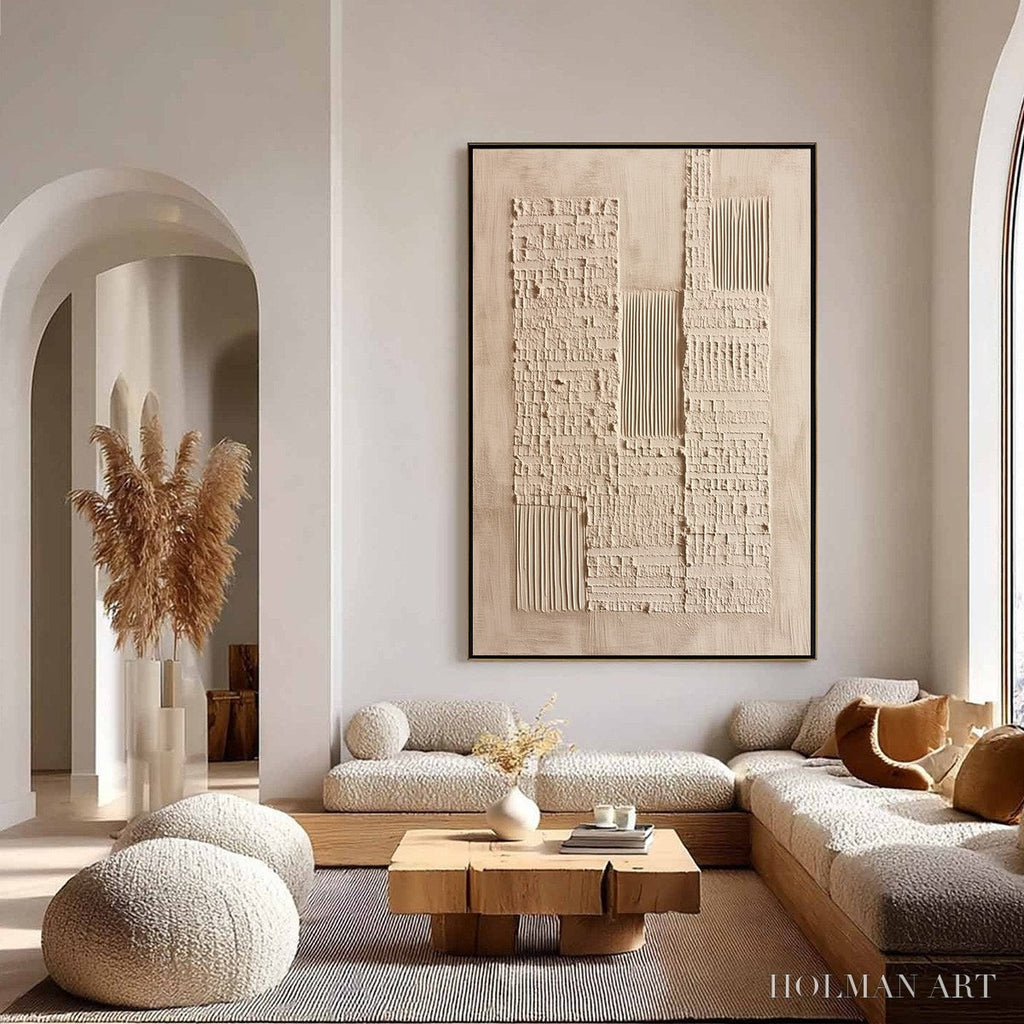 HOLMAN ART Urban Relic – Textured Minimalist Abstract Painting in Neutral Beige Tones - image 4