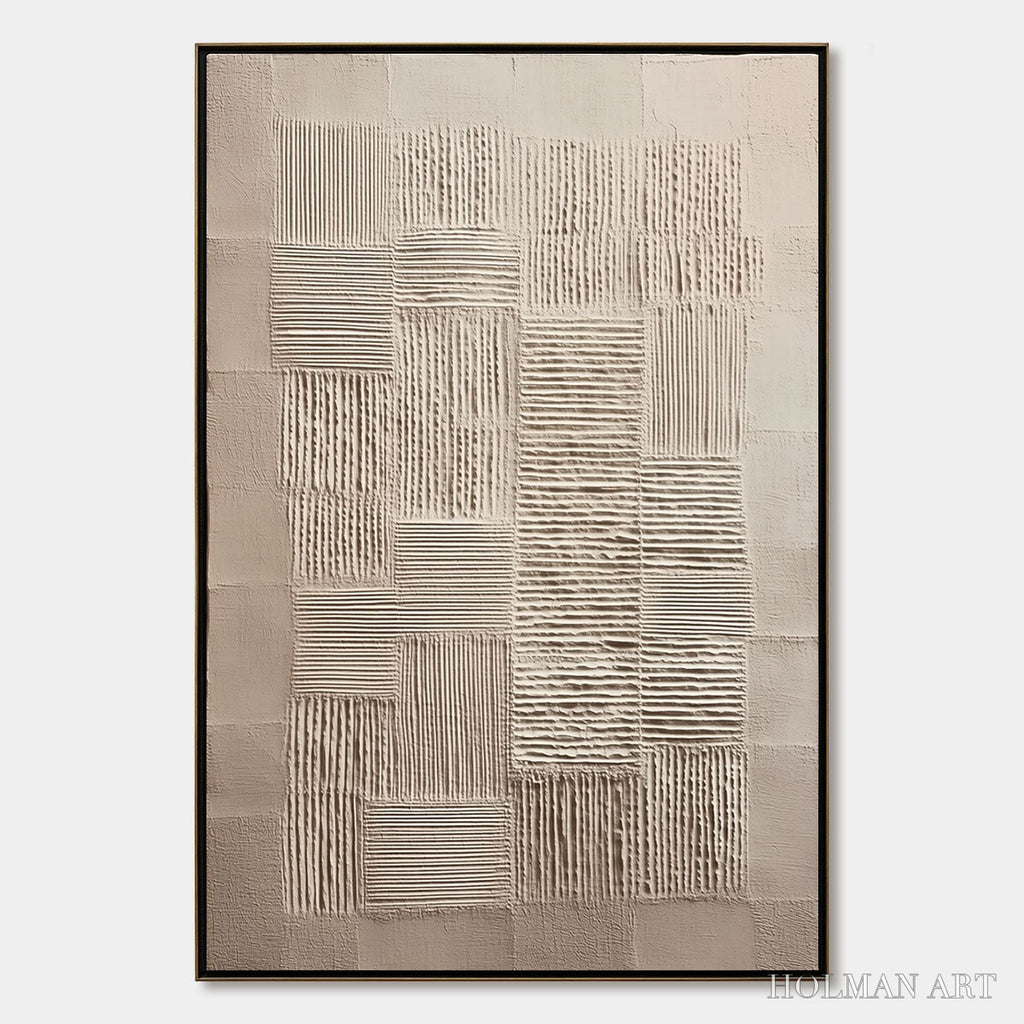 HOLMAN ART Urban Grid – Textured Beige Minimalist Abstract Wabi Sabi - image 1