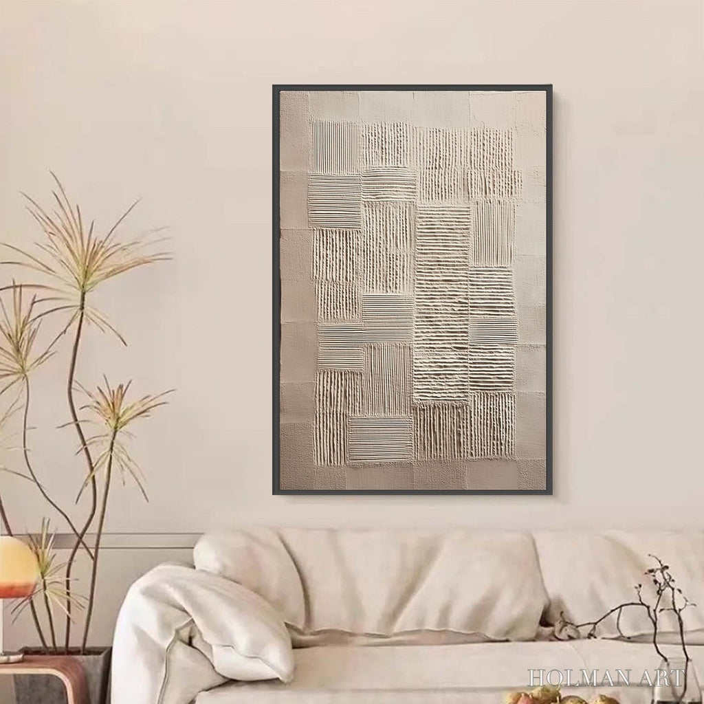 HOLMAN ART Urban Grid – Textured Beige Minimalist Abstract Wabi Sabi - image 6
