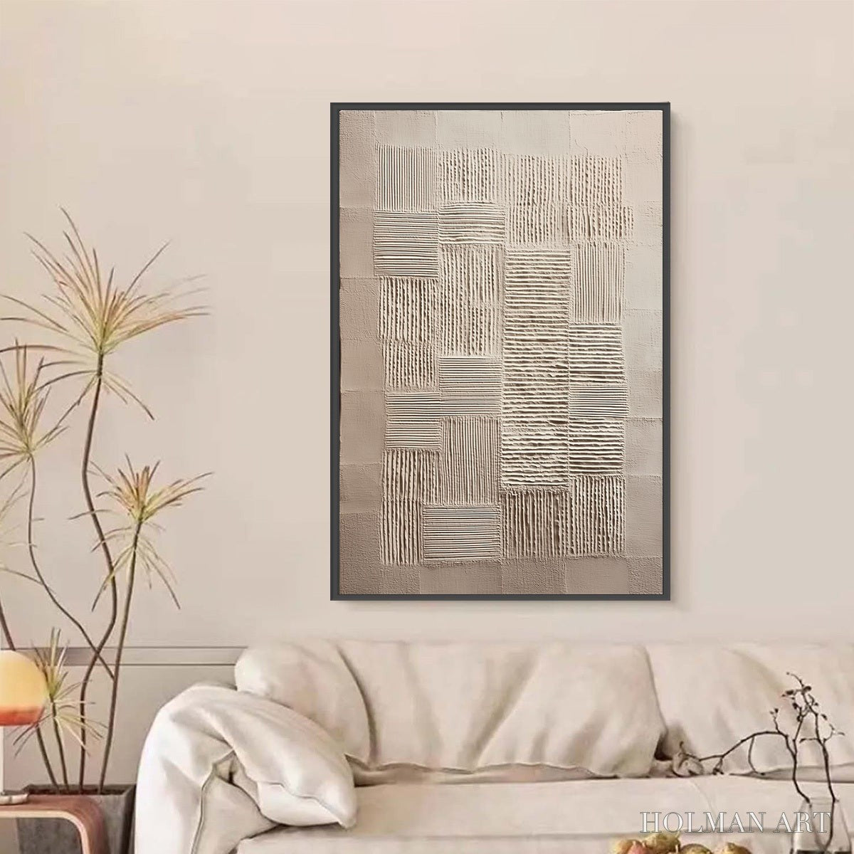 HOLMAN ART Urban Grid – Textured Beige Minimalist Abstract Wabi Sabi - image 6