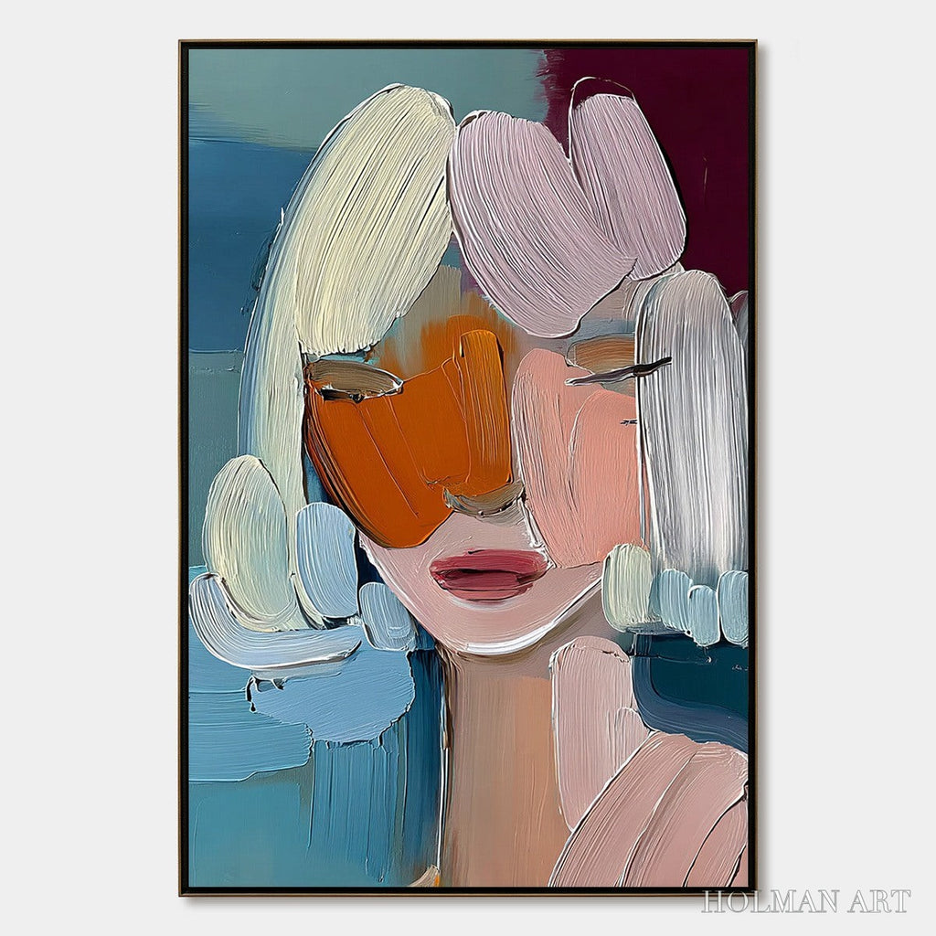 HOLMAN ART Vivid Muse – Textured Abstract Portrait Palette Knife Oil Painting - image 1