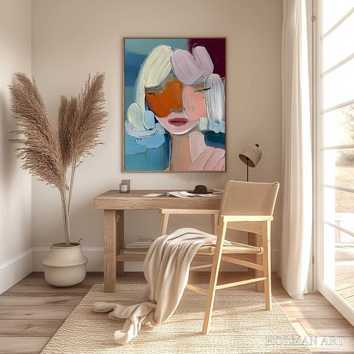 HOLMAN ART Vivid Muse – Textured Abstract Portrait Palette Knife Oil Painting - image 6