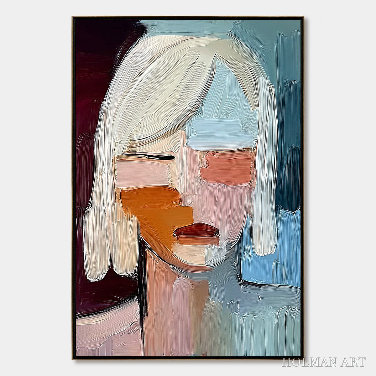 HOLMAN ART Inward Gaze – Expressive Abstract Portrait Oil Painting with Textured Brushstrokes - image 1