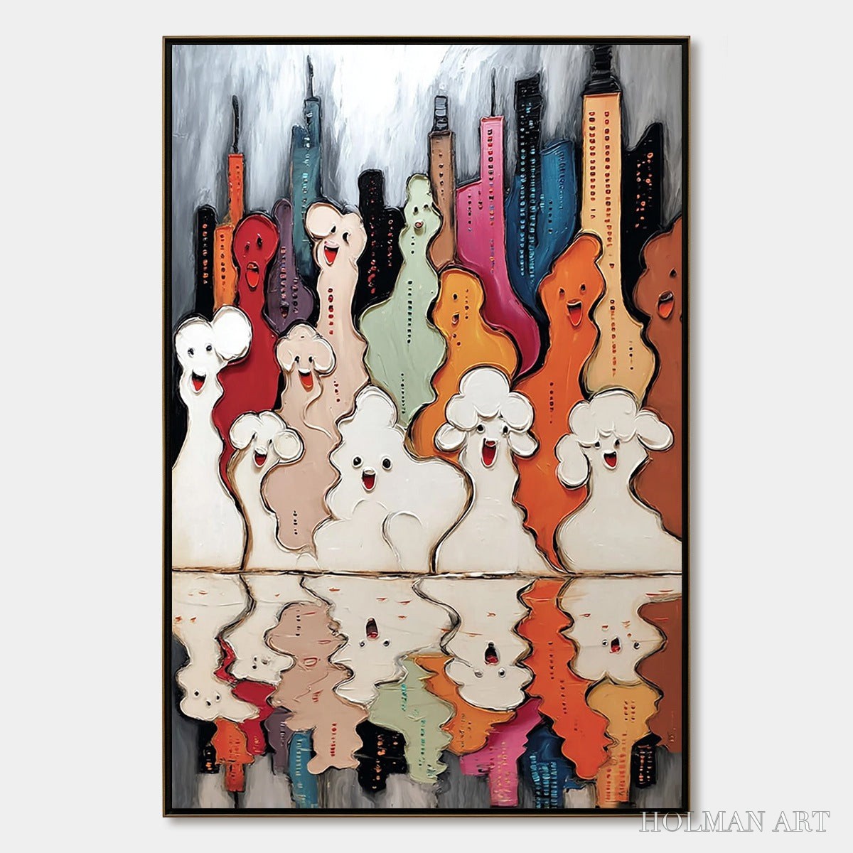 HOLMAN ART Concrete Carnival – Textured Abstract Cityscape Painting with Whimsical Figures - image 1