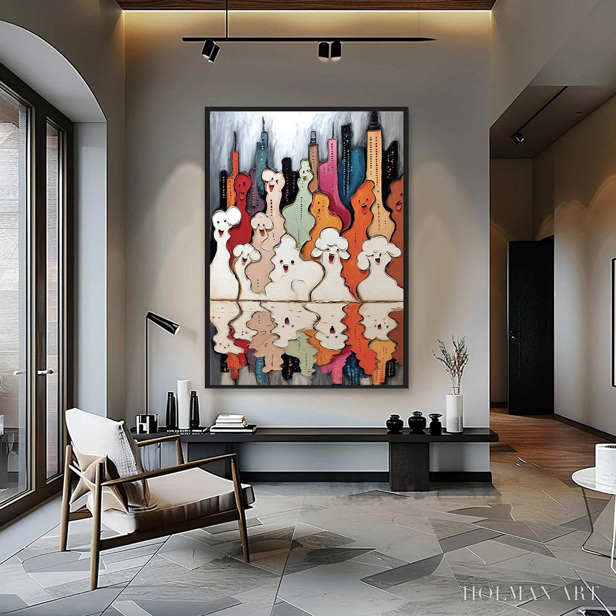 HOLMAN ART Concrete Carnival – Textured Abstract Cityscape Painting with Whimsical Figures - image 2