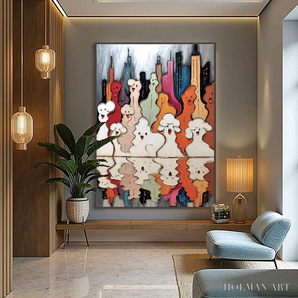 HOLMAN ART Concrete Carnival – Textured Abstract Cityscape Painting with Whimsical Figures - image 4