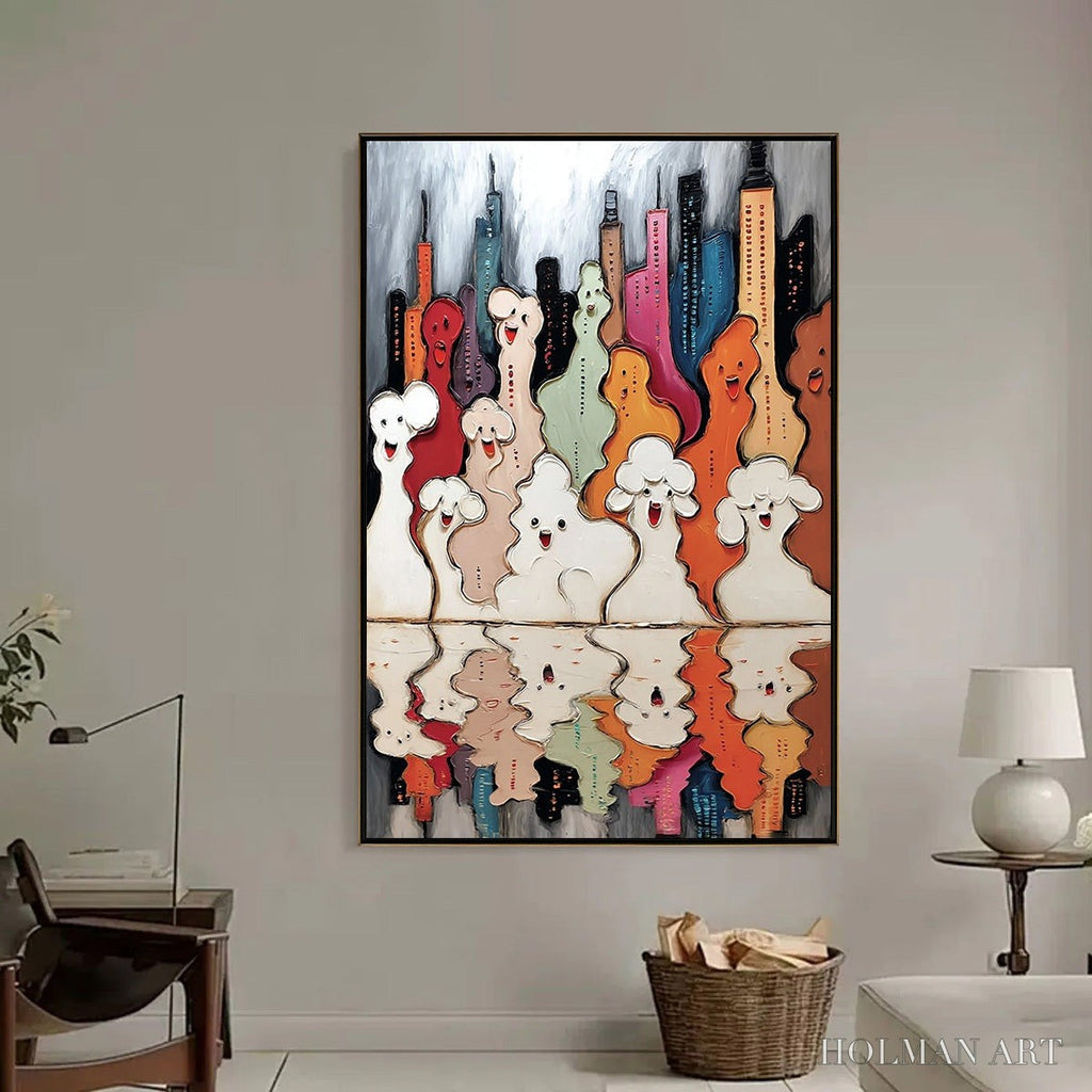 HOLMAN ART Concrete Carnival – Textured Abstract Cityscape Painting with Whimsical Figures - image 6